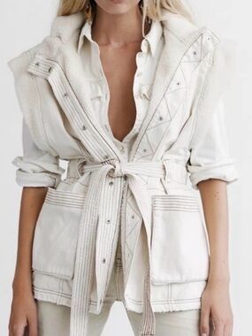 Free People ETTA Sherpa Faux Shearling Utility Cream Belted Vest XS